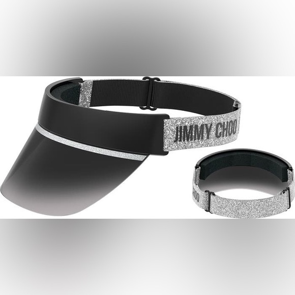 サングラス Jimmy Choo CALIX Black Visor Cap Silver Pearl Band JIMMY CHOO CALIX BSC Sun Visor Black Silver Grey Gradient